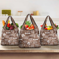 Aloha Vintage Quilt Grocery Bag Hawaiian Seamless - Brown LT7 3-pack One Size Brown - Polynesian Pride