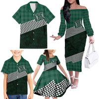 Rainbow Warriors Hawaii Personalized Palaka Family Matching Off The Shoulder Long Sleeve Dress and Hawaiian Shirt - Polynesian Pride