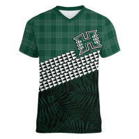 Rainbow Warriors Hawaii Personalized Palaka Women V-Neck T-Shirt - Polynesian Pride