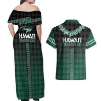 Rainbow Warriors Hawaii Palaka Couples Matching Off Shoulder Maxi Dress and Hawaiian Shirt Maile Lei - Polynesian Pride