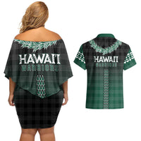 Rainbow Warriors Hawaii Palaka Couples Matching Off Shoulder Short Dress and Hawaiian Shirt Maile Lei - Polynesian Pride