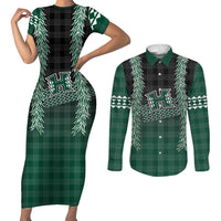 Rainbow Warriors Hawaii Palaka Couples Matching Short Sleeve Bodycon Dress and Long Sleeve Button Shirt Maile Lei - Polynesian Pride