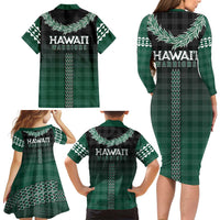 Rainbow Warriors Hawaii Palaka Family Matching Long Sleeve Bodycon Dress and Hawaiian Shirt Maile Lei - Polynesian Pride