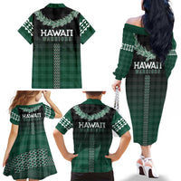 Rainbow Warriors Hawaii Palaka Family Matching Off The Shoulder Long Sleeve Dress and Hawaiian Shirt Maile Lei - Polynesian Pride