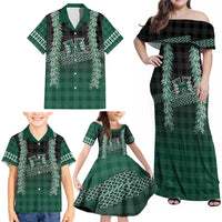 Rainbow Warriors Hawaii Palaka Family Matching Off Shoulder Maxi Dress and Hawaiian Shirt Maile Lei - Polynesian Pride