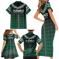 Rainbow Warriors Hawaii Palaka Family Matching Short Sleeve Bodycon Dress and Hawaiian Shirt Maile Lei - Polynesian Pride