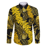 Hawaii Oahu Ilima Lei Family Matching Off Shoulder Maxi Dress and Hawaiian Shirt LT7 Dad's Shirt - Long Sleeve Yellow - Polynesian Pride