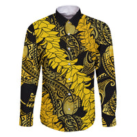 Hawaii Oahu Ilima Lei Family Matching Puletasi and Hawaiian Shirt LT7 Dad's Shirt - Long Sleeve Yellow - Polynesian Pride