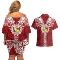 Tonga Independence Day Couples Matching Off Shoulder Short Dress and Hawaiian Shirt Tongatapu Lion Ngatu Motifs