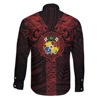 Tonga Independence Day Family Matching Tank Maxi Dress and Hawaiian Shirt Tongatapu Lion Ngatu Motifs Black Ver.
