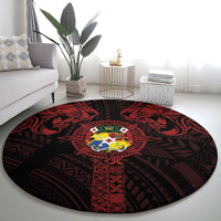 Tonga Independence Day Round Carpet Tongatapu Lion Ngatu Motifs Black Ver. LT7 - Polynesian Pride