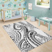 Polynesia Plumeria Lei Area Rug White Curves Motif