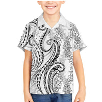 Polynesia Plumeria Lei Family Matching Mermaid Dress and Hawaiian Shirt White Curves Motif