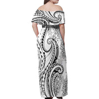 Polynesia Plumeria Lei Family Matching Off Shoulder Maxi Dress and Hawaiian Shirt White Curves Motif