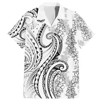 Polynesia Plumeria Lei Family Matching Short Sleeve Bodycon Dress and Hawaiian Shirt White Curves Motif
