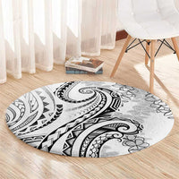 Polynesia Plumeria Lei Round Carpet White Curves Motif