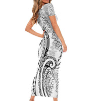 Polynesia Plumeria Lei Short Sleeve Bodycon Dress White Curves Motif