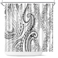 Polynesia Plumeria Lei Shower Curtain White Curves Motif LT7 White - Polynesian Pride