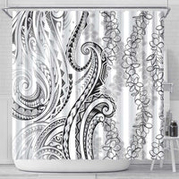 Polynesia Plumeria Lei Shower Curtain White Curves Motif LT7 - Polynesian Pride