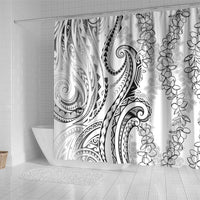 Polynesia Plumeria Lei Shower Curtain White Curves Motif LT7 - Polynesian Pride