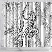 Polynesia Plumeria Lei Shower Curtain White Curves Motif LT7 - Polynesian Pride