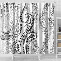 Polynesia Plumeria Lei Shower Curtain White Curves Motif LT7 - Polynesian Pride