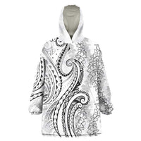 Polynesia Plumeria Lei Wearable Blanket Hoodie White Curves Motif