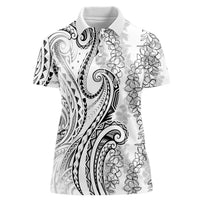 Polynesia Plumeria Lei Women Polo Shirt White Curves Motif