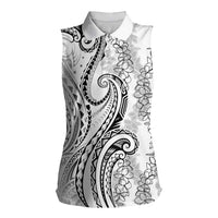 Polynesia Plumeria Lei Women Sleeveless Polo Shirt White Curves Motif
