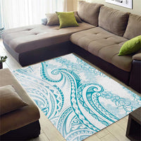 Polynesia Plumeria Lei Area Rug White Turquoise Curves Motif