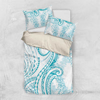 Polynesia Plumeria Lei Bedding Set White Turquoise Curves Motif