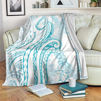 Polynesia Plumeria Lei Blanket White Turquoise Curves Motif LT7 Turquoise - Polynesian Pride