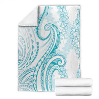 Polynesia Plumeria Lei Blanket White Turquoise Curves Motif LT7 - Polynesian Pride
