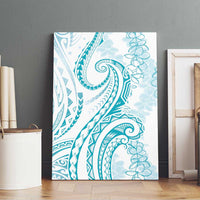 Polynesia Plumeria Lei Canvas Wall Art White Turquoise Curves Motif