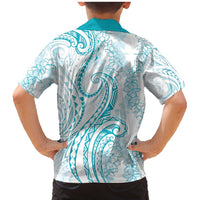 Polynesia Plumeria Lei Family Matching Mermaid Dress and Hawaiian Shirt White Turquoise Curves Motif