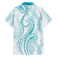 Polynesia Plumeria Lei Family Matching Off Shoulder Short Dress and Hawaiian Shirt White Turquoise Curves Motif LT7 - Polynesian Pride