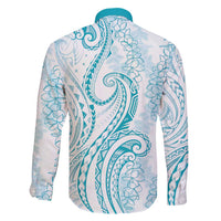 Polynesia Plumeria Lei Family Matching Short Sleeve Bodycon Dress and Hawaiian Shirt White Turquoise Curves Motif