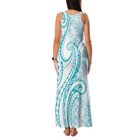 Polynesia Plumeria Lei Family Matching Tank Maxi Dress and Hawaiian Shirt White Turquoise Curves Motif