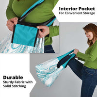 Polynesia Plumeria Lei Grocery Bag White Turquoise Curves Motif