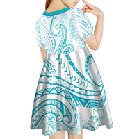 Polynesia Plumeria Lei Kid Short Sleeve Dress White Turquoise Curves Motif