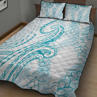 Polynesia Plumeria Lei Quilt Bed Set White Turquoise Curves Motif
