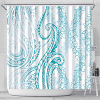 Polynesia Plumeria Lei Shower Curtain White Turquoise Curves Motif LT7 - Polynesian Pride