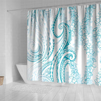 Polynesia Plumeria Lei Shower Curtain White Turquoise Curves Motif LT7 - Polynesian Pride