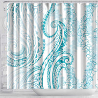 Polynesia Plumeria Lei Shower Curtain White Turquoise Curves Motif LT7 - Polynesian Pride