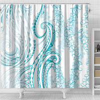 Polynesia Plumeria Lei Shower Curtain White Turquoise Curves Motif LT7 - Polynesian Pride
