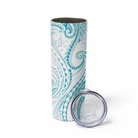 Polynesia Plumeria Lei Skinny Tumbler White Turquoise Curves Motif LT7 - Polynesian Pride