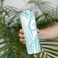 Polynesia Plumeria Lei Skinny Tumbler White Turquoise Curves Motif LT7 - Polynesian Pride