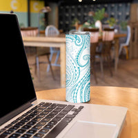 Polynesia Plumeria Lei Skinny Tumbler White Turquoise Curves Motif LT7 - Polynesian Pride
