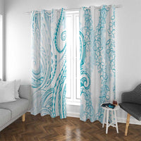 Polynesia Plumeria Lei Window Curtain White Turquoise Curves Motif
