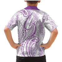 Polynesia Plumeria Lei Family Matching Mermaid Dress and Hawaiian Shirt White Violet Curves Motif